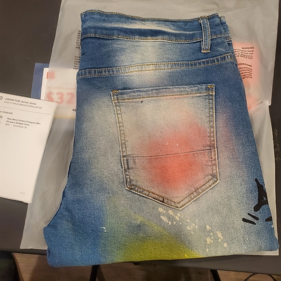 New Mens Painted Designer Slim Fit Jeans Multiple Sizes - Picture 5 of 5